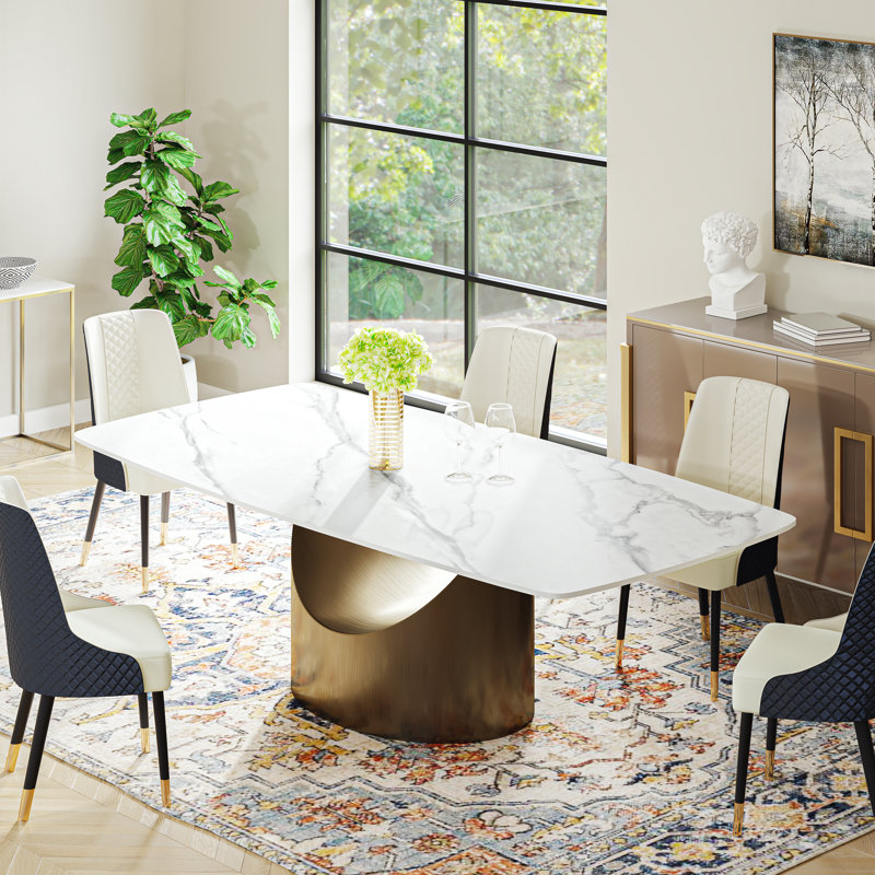 Everly Quinn Hobart Modern Dining Table with Rectangular Sintered Stone